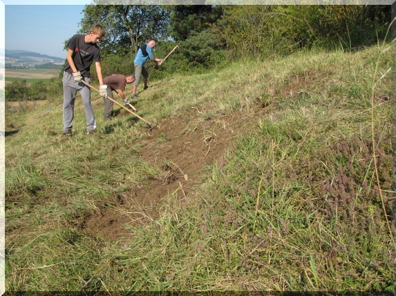 Brigádníci při rozrušování drnu v sestavě Bešta, Heřman, Vladyka